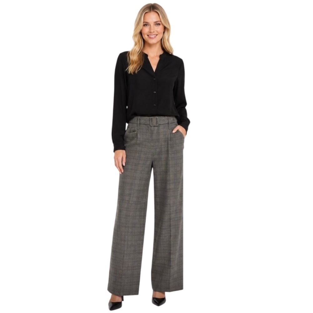 Vintage Dalia Collection Wide Leg Glen Check High Rise Trouser Pant Size 8